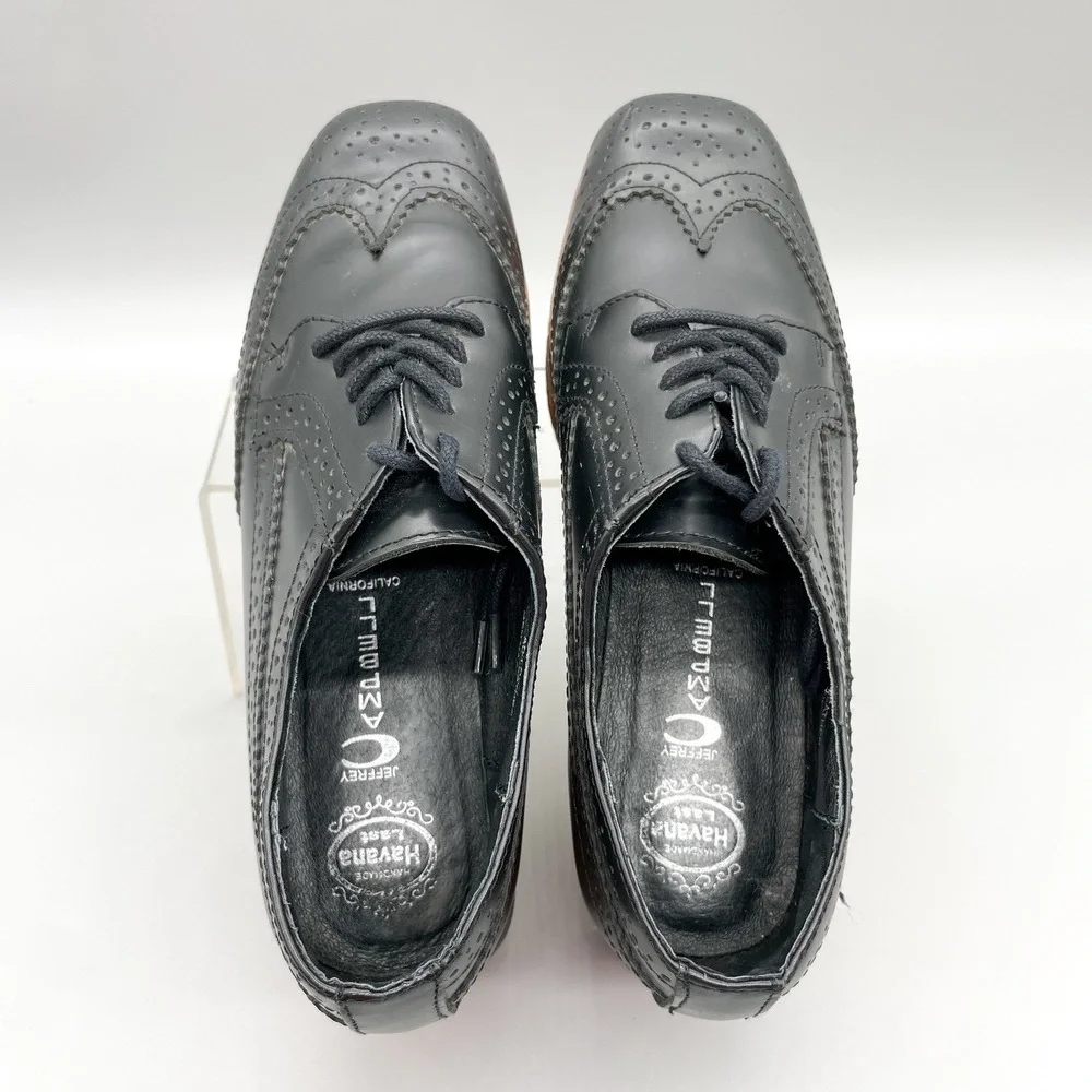 Jeffrey Campbell Ad Long Platform Wingtip Brogue Oxfords Womens 7.5M Black 90s